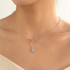 ROSE GOLD RHINESTONE STARBURST SLIDE THRU NECKLACE